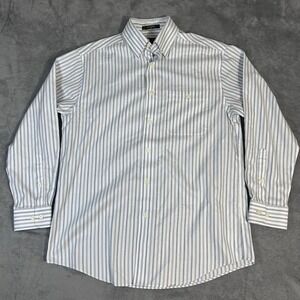 Orvis Signature Collection Striped Button Down Shirt Blue Tan Cotton Men's L–XL